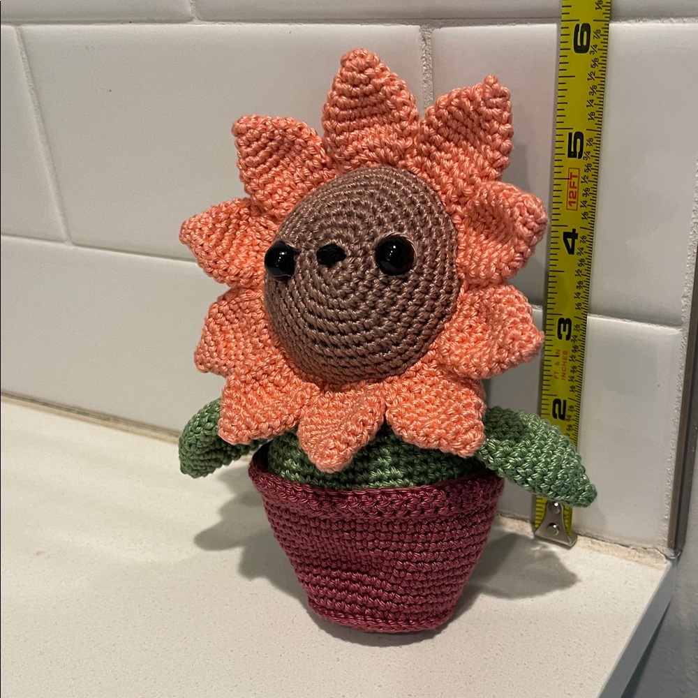 Flower Child Sunflower Bear Hand Crafted Figure and Pot Amigurumi Crochet Decor - Picture 9 of 13